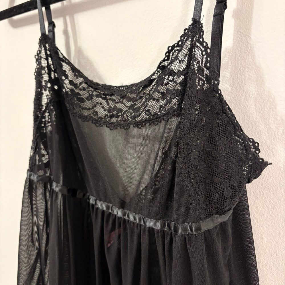 Vintage Y2K Victoria's Secret Babydoll Sheer Mesh Lace Shirt Sz M Black - Picture 2 of 5